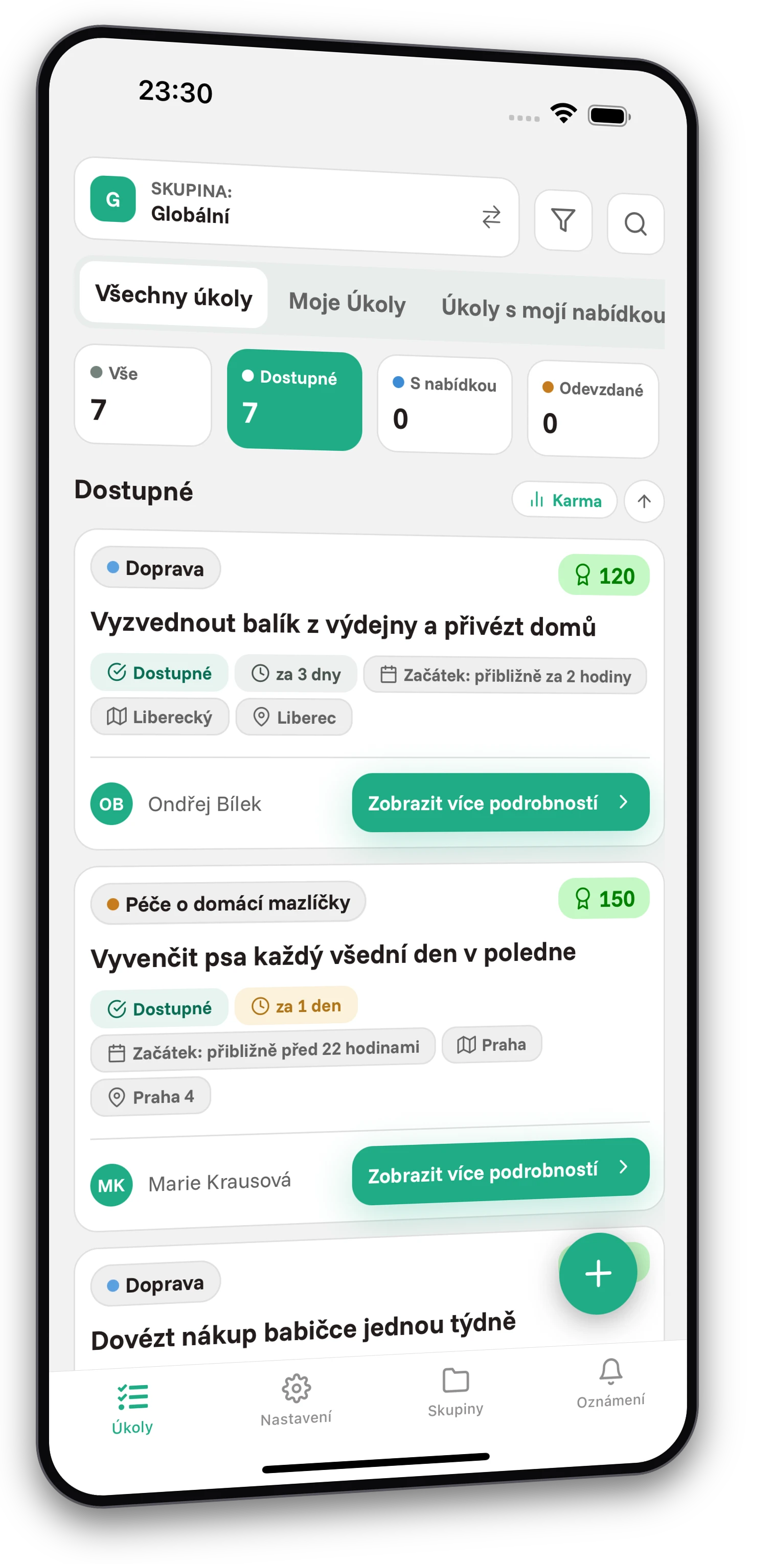 Sada screenshotů z aplikace Jobiro - Ukázka soukromých skupin. - Screenshot 1
