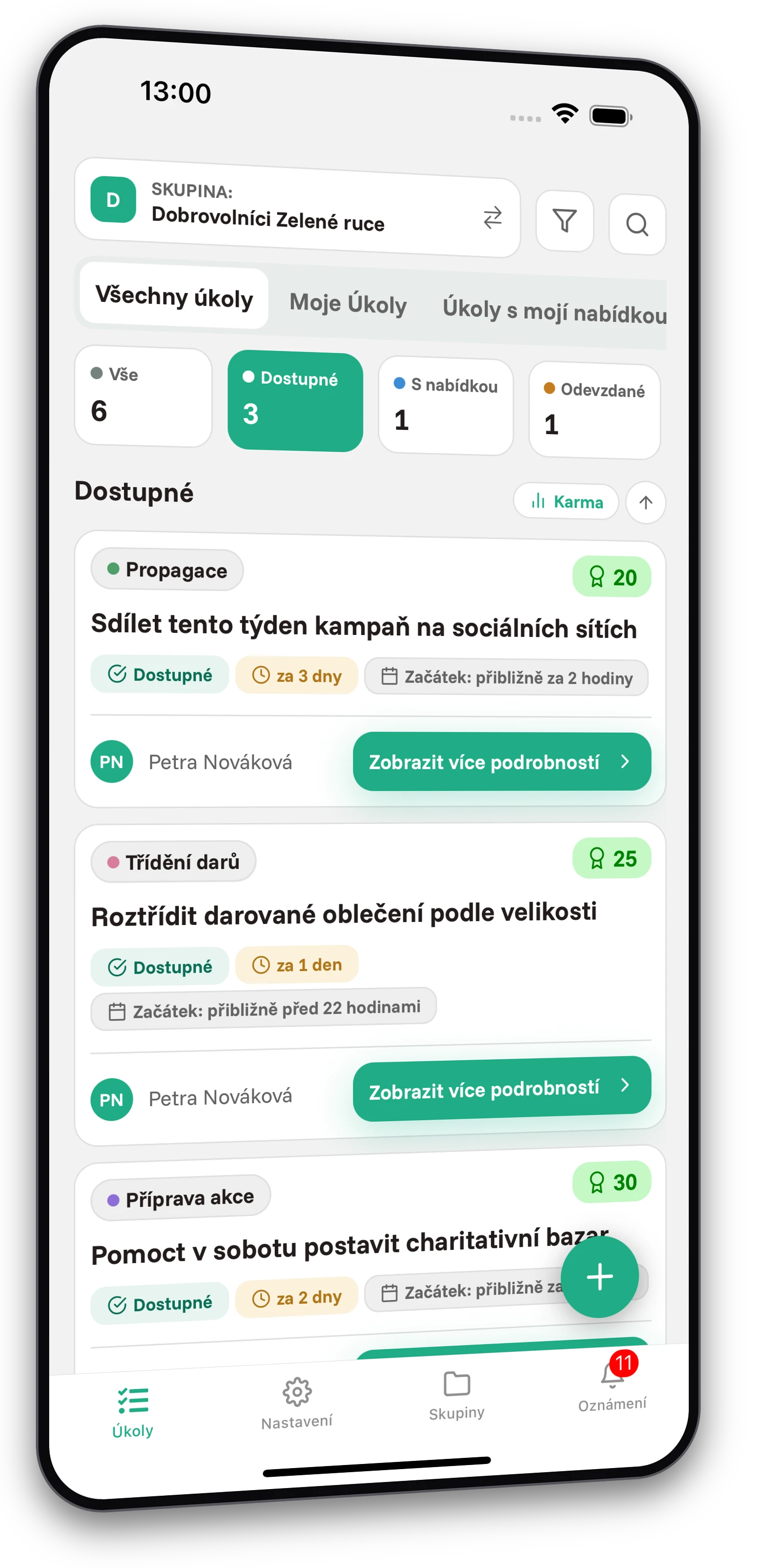 Sada screenshotů z aplikace Jobiro - Ukázka soukromých skupin pro neziskové organizace. - Screenshot 1