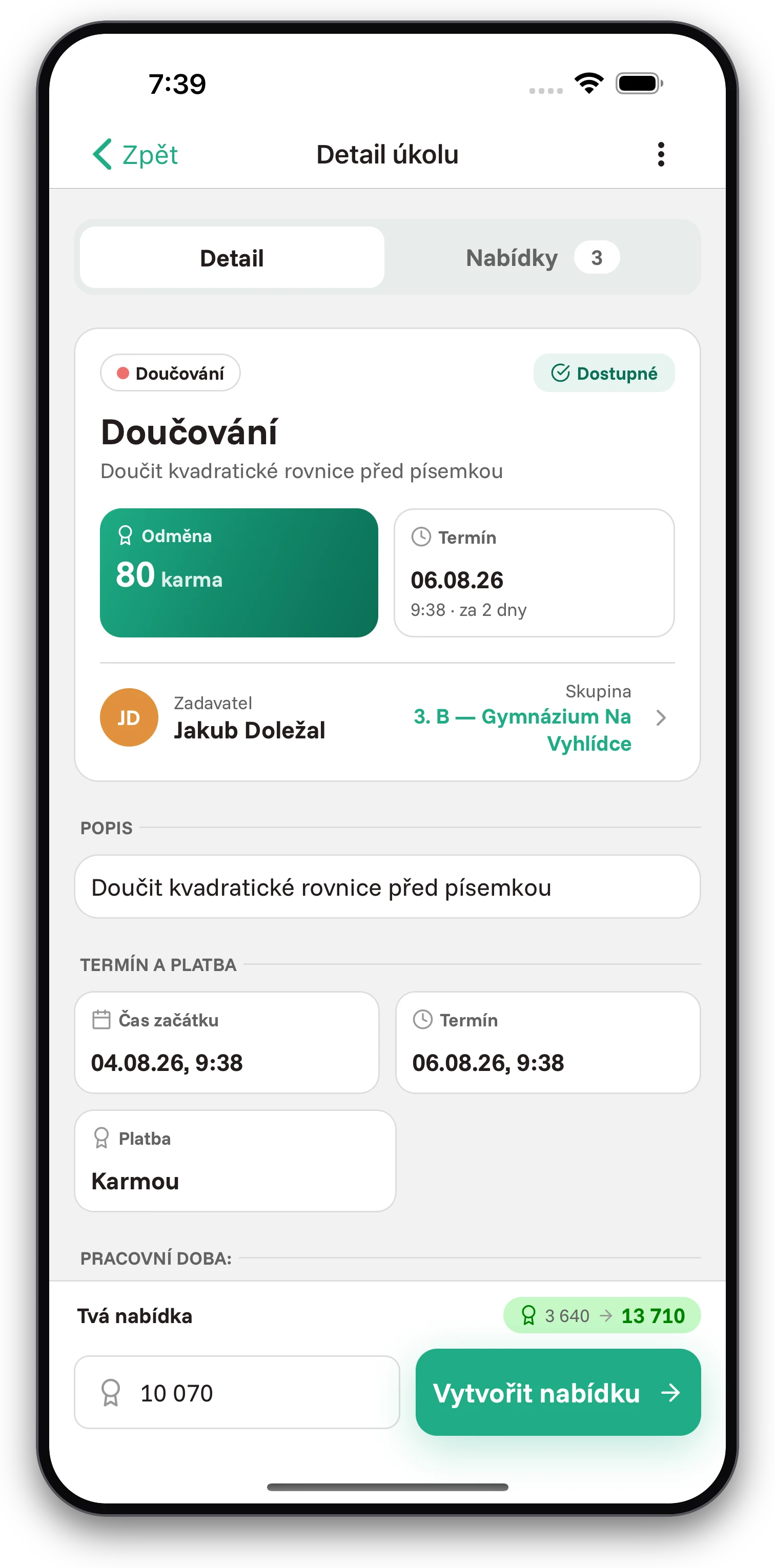 Screenshoty z aplikace Jobiro - Platba virtuální měnou - karmou. - Screenshot 1
