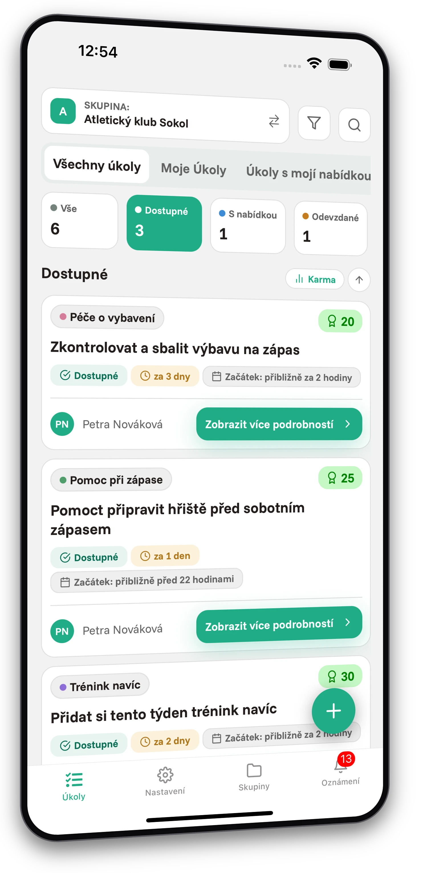 Sada screenshotů z aplikace Jobiro - Ukázka soukromých skupin pro trenéry a sportovce. - Screenshot 1